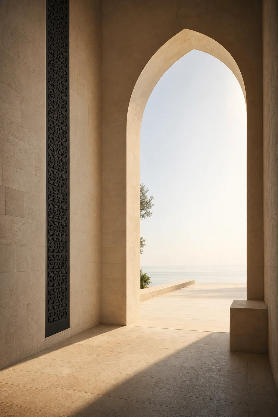 ممر معماري هادئ يفتح على الضوء والاتساع
