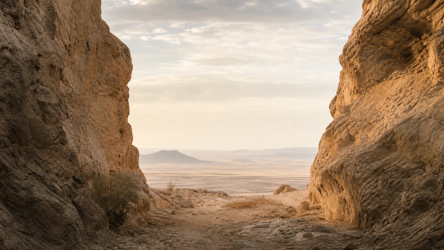 ممر بين الصخور ينفتح على فضاء واسع